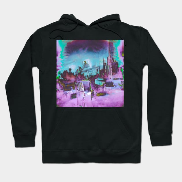 Broken City -Glitch Art Abstract Hoodie by raspberry-tea